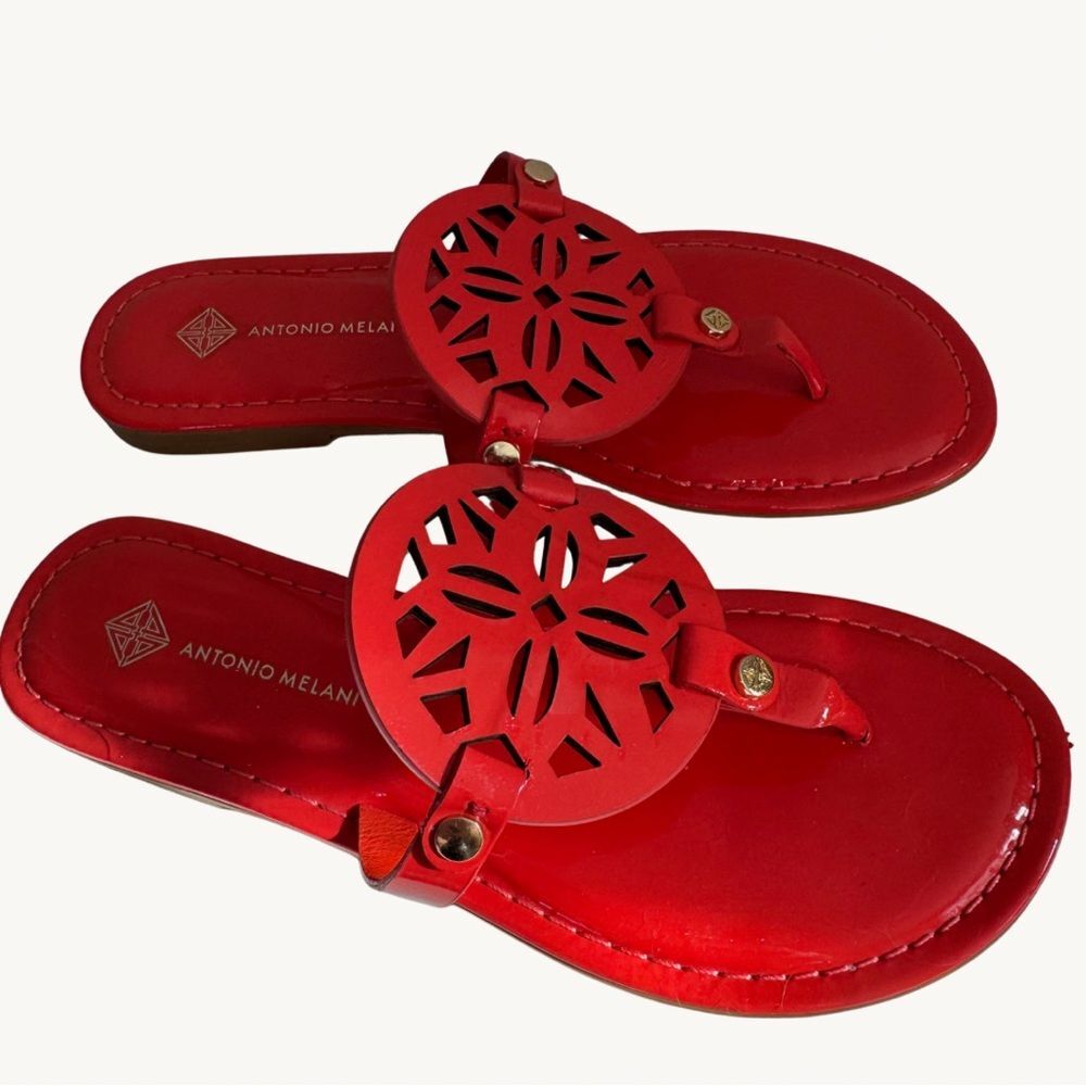Antonio Melani Coral Leather Sandals Womens 7 Medallion Thong